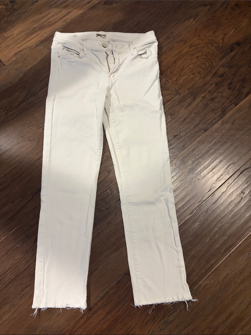 MOTHER White Straight-Leg Jeans with Raw Hem